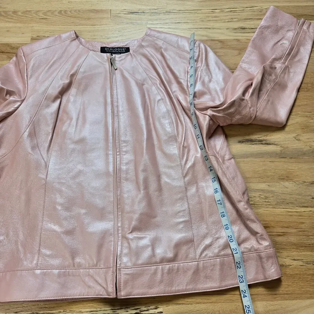 New Dialogue Pink Pearlescent Leather Jacket Zip Up